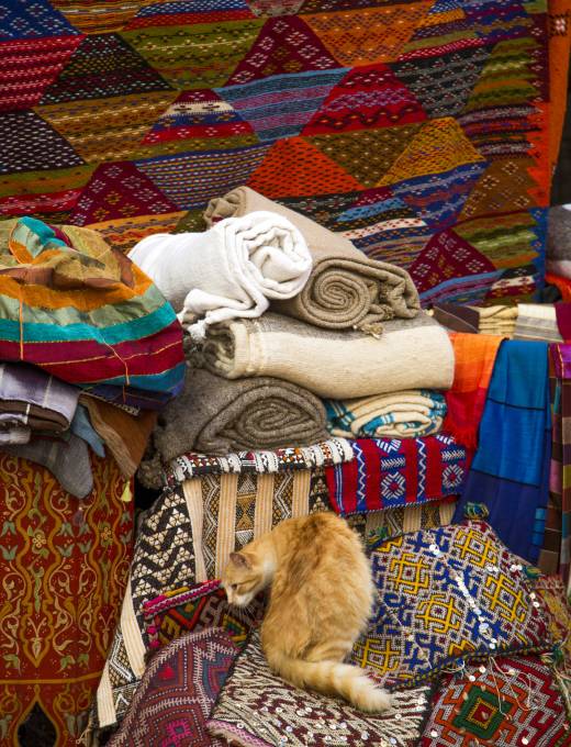 Colorful fabrics on the Agadir market in Morocco